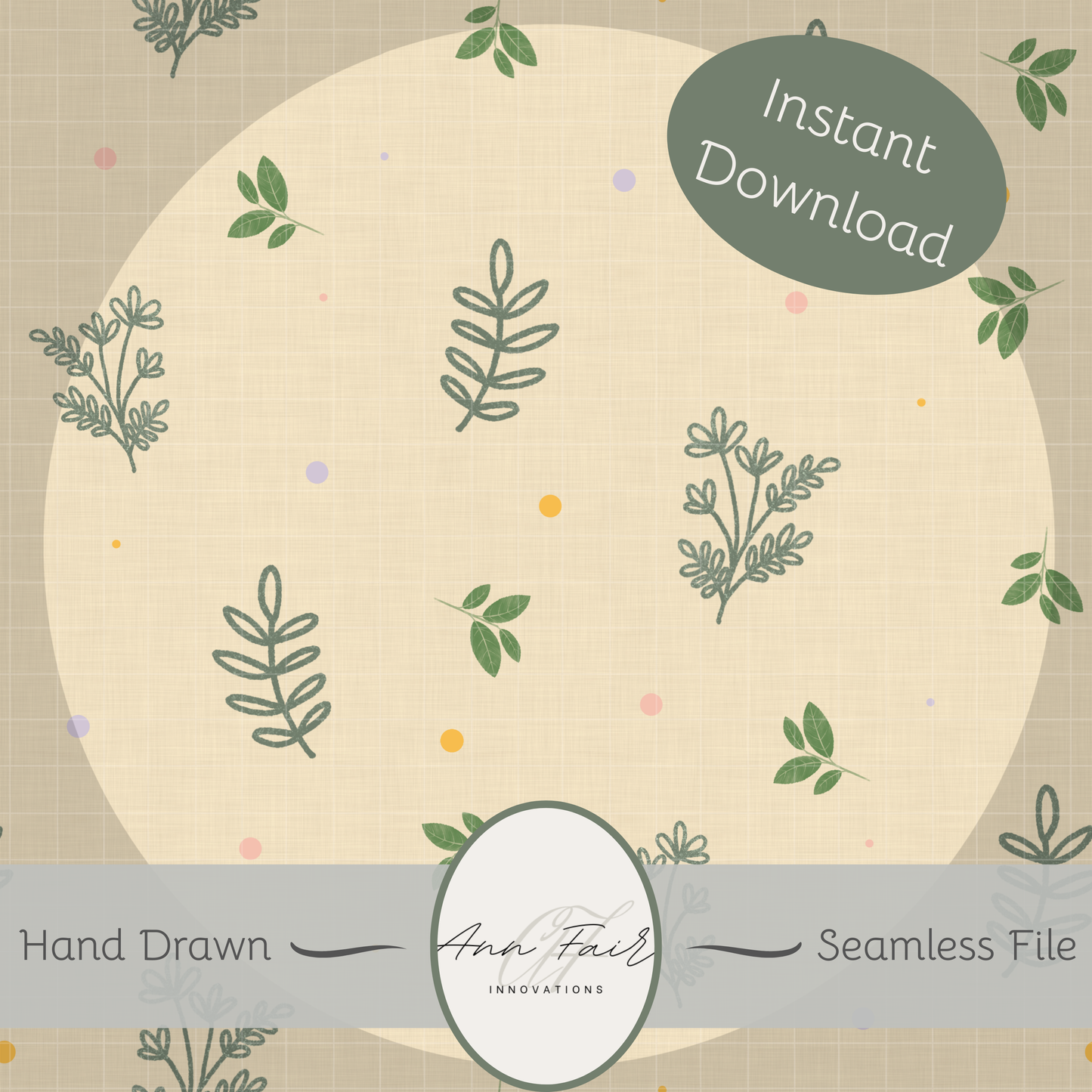 Spring Foliage Seamless Hand Drawn Digital Pattern | 300 DPI PNG | Instant Download