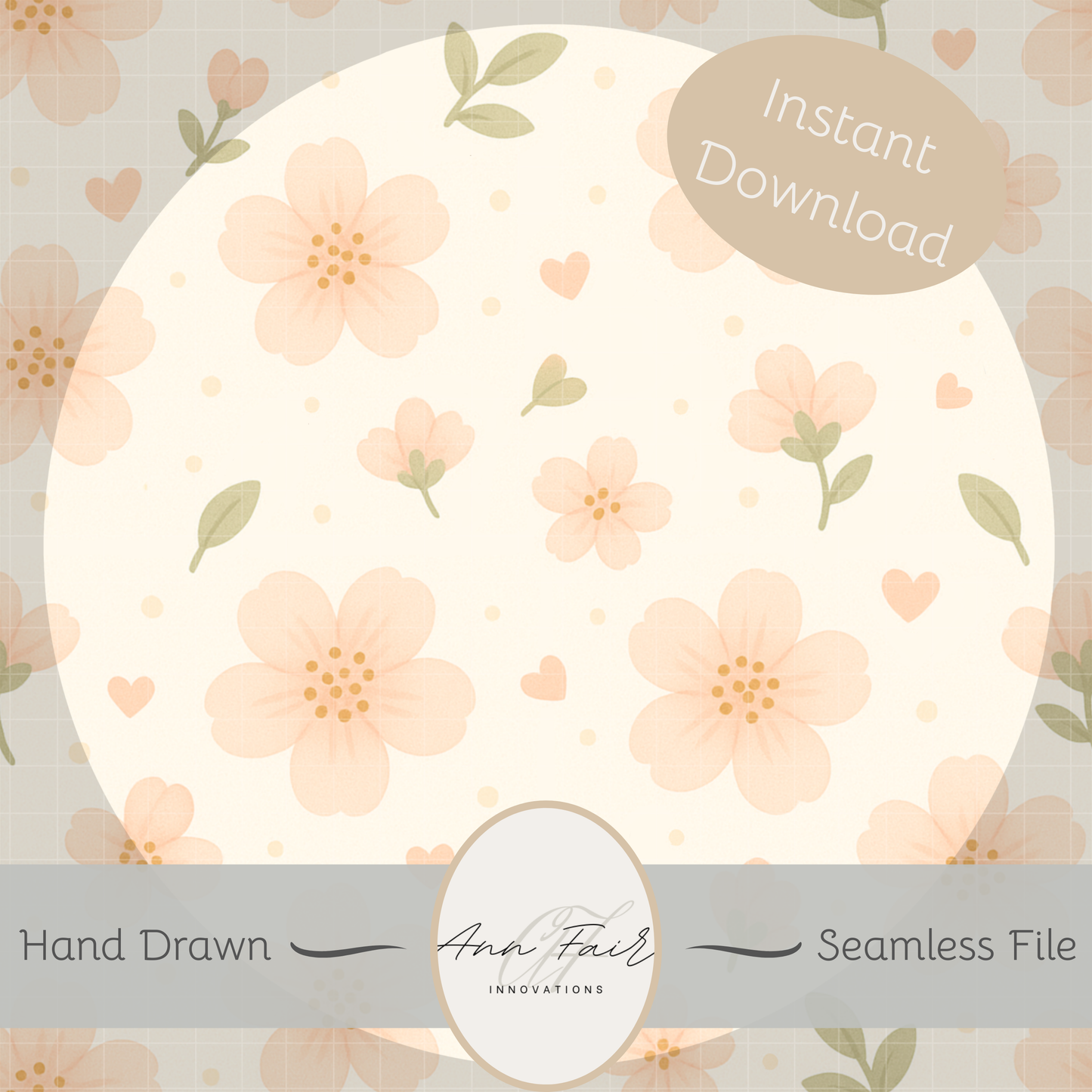 Peach Blossoms Seamless Hand Drawn Digital Pattern | 300 DPI PNG | Instant Download