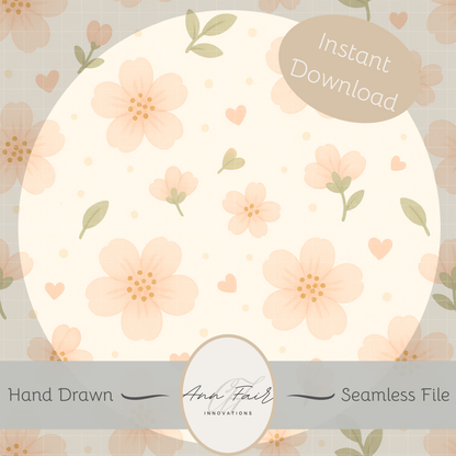 Peach Blossoms Seamless Hand Drawn Digital Pattern | 300 DPI PNG | Instant Download