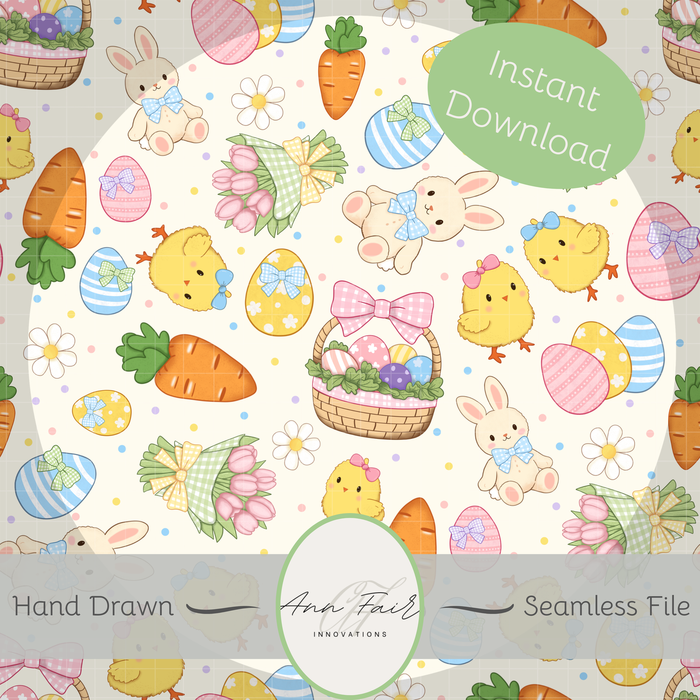Coquette Easter Seamless Hand Drawn Digital Pattern | 300 DPI PNG | Instant Download