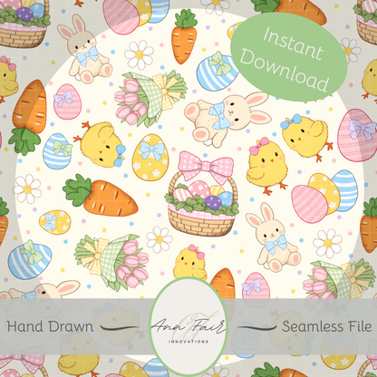 Coquette Easter Seamless Hand Drawn Digital Pattern | 300 DPI PNG | Instant Download