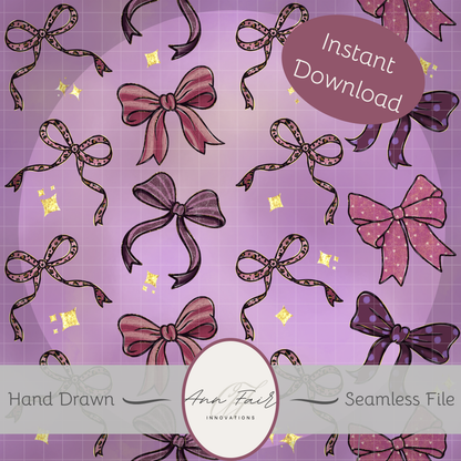 Glitzy Bows Seamless Hand Drawn Digital Pattern | 300 DPI PNG | Instant Download