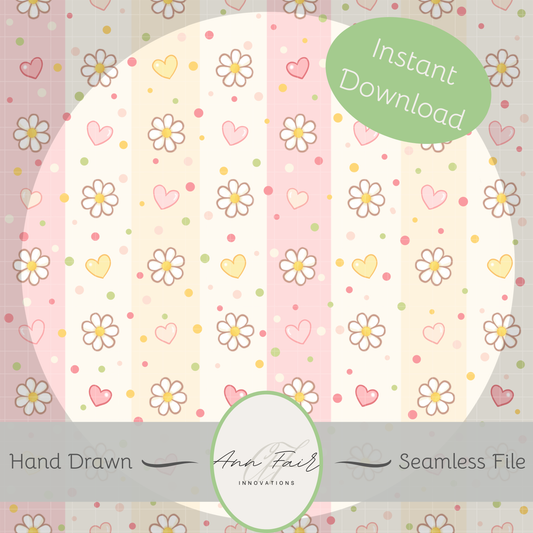 Easter Stripes Seamless Hand Drawn Digital Pattern | 300 DPI PNG | Instant Download
