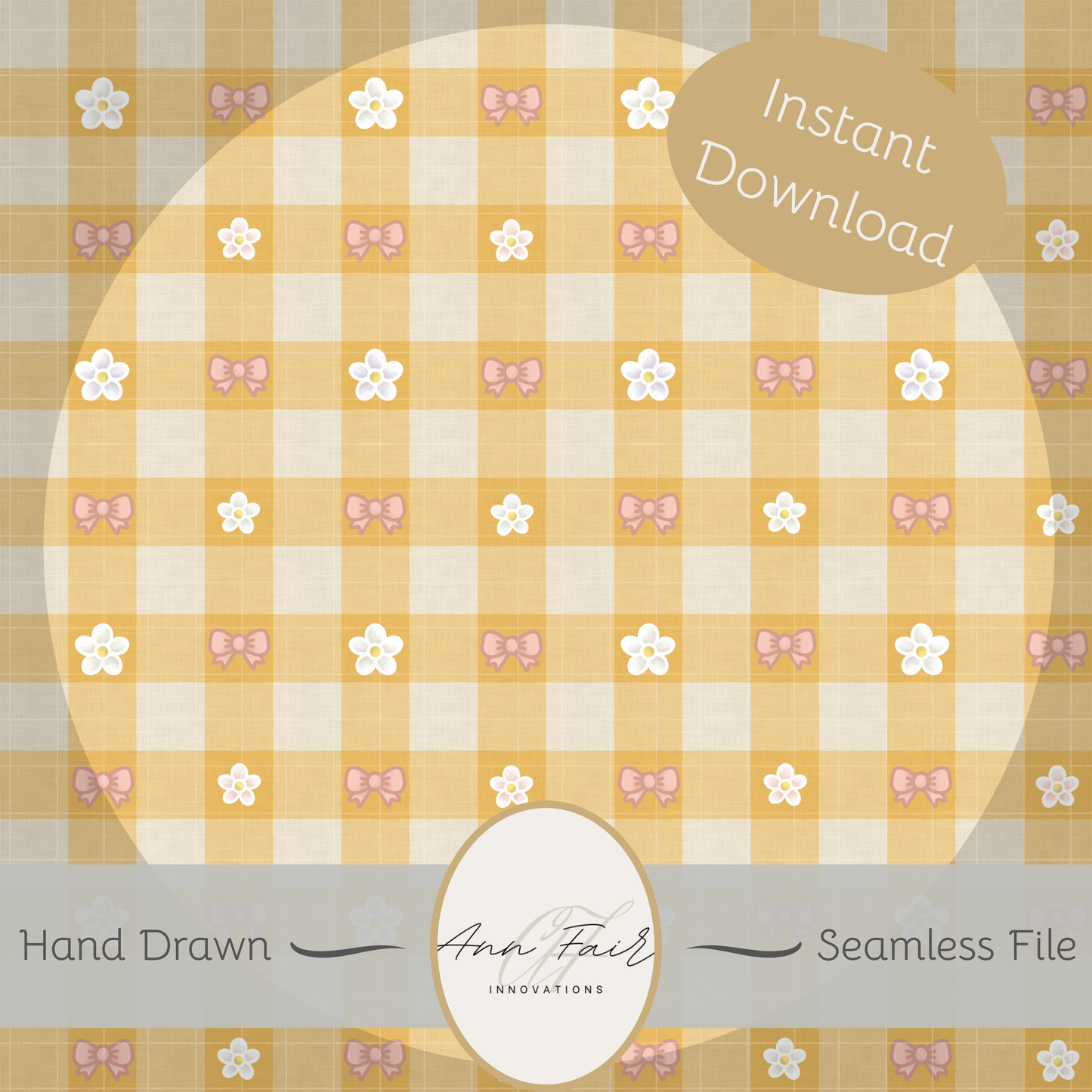 Spring Gingham Seamless Hand Drawn Digital Pattern | 300 DPI PNG | Instant Download