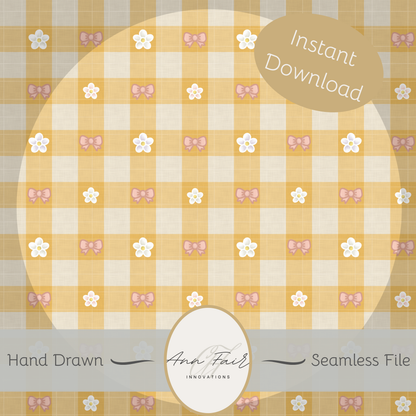 Spring Gingham Seamless Hand Drawn Digital Pattern | 300 DPI PNG | Instant Download