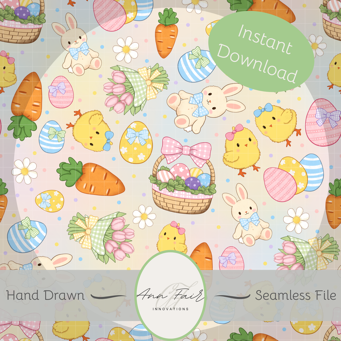 Coquette Easter Seamless Hand Drawn Digital Pattern | 300 DPI PNG | Instant Download