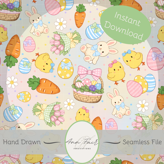 Coquette Easter Seamless Hand Drawn Digital Pattern | 300 DPI PNG | Instant Download