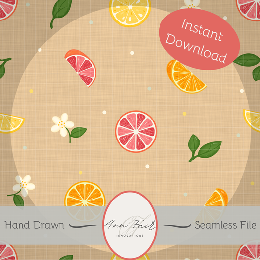 Citrus Mini Seamless Hand Drawn Digital Pattern | 300 DPI PNG | Instant Download