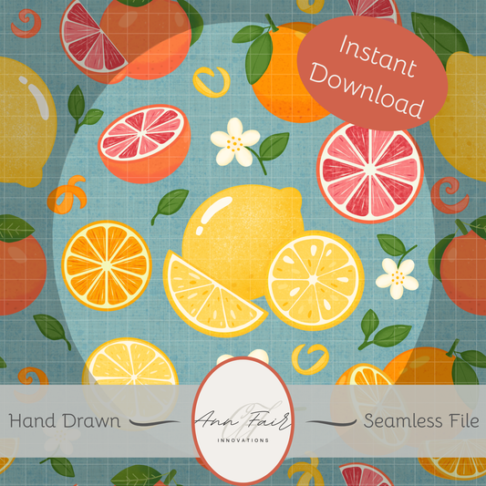 Citrus Toss Seamless Hand Drawn Digital Pattern | 300 DPI PNG | Instant Download