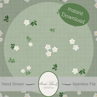 Spring Daisies Seamless Hand Drawn Digital Pattern | 300 DPI PNG | Instant Download