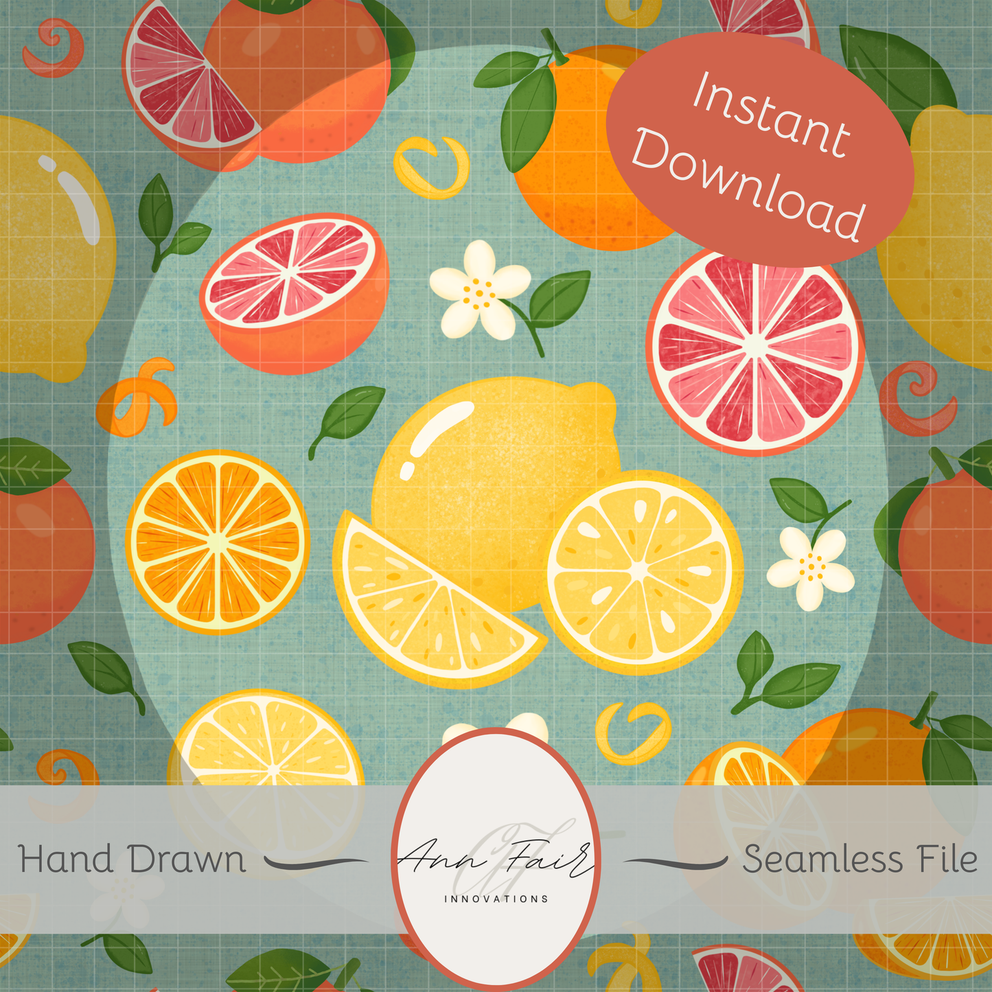 Citrus Toss Seamless Hand Drawn Digital Pattern | 300 DPI PNG | Instant Download