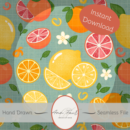 Citrus Toss Seamless Hand Drawn Digital Pattern | 300 DPI PNG | Instant Download