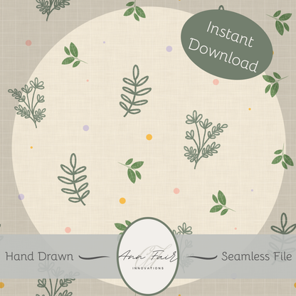 Spring Foliage Seamless Hand Drawn Digital Pattern | 300 DPI PNG | Instant Download