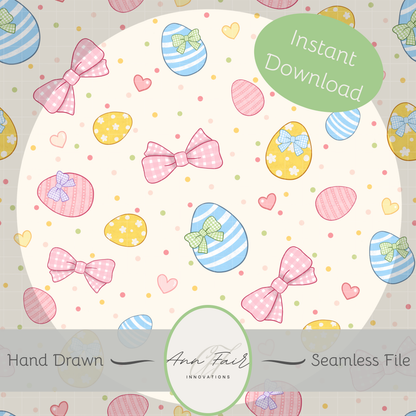 Coquette Gingham Easter Eggs Seamless Hand Drawn Digital Pattern | 300 DPI PNG | Instant Download