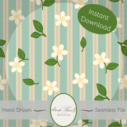 Citrus Blossoms Seamless Hand Drawn Digital Pattern | 300 DPI PNG | Instant Download