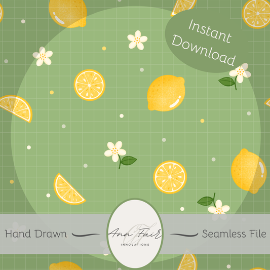 Lemons and Blossoms Seamless Hand Drawn Digital Pattern | 300 DPI PNG | Instant Download
