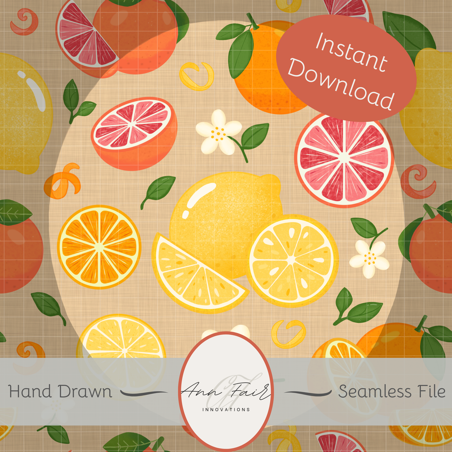 Citrus Toss Seamless Hand Drawn Digital Pattern | 300 DPI PNG | Instant Download