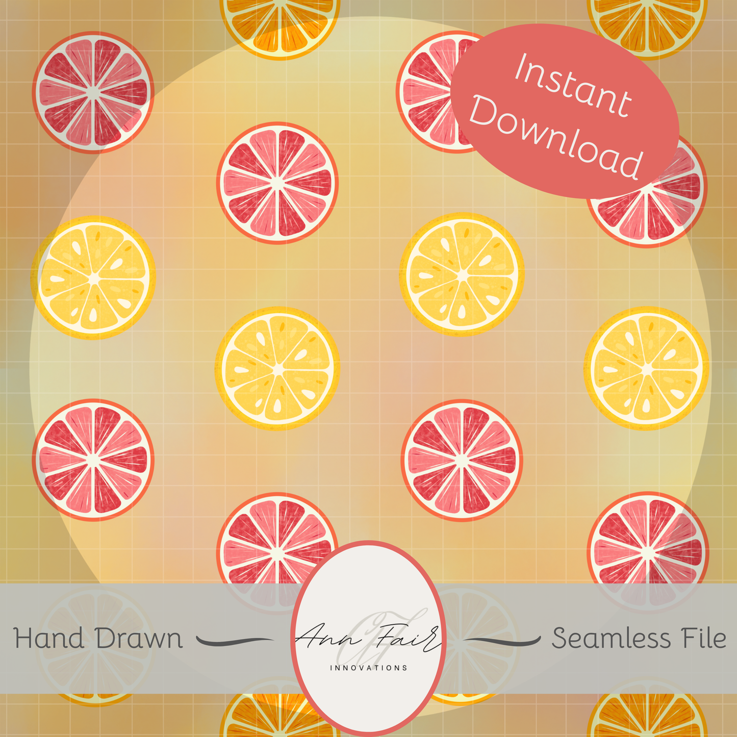 Citrus Slice Seamless Hand Drawn Digital Pattern | 300 DPI PNG | Instant Download