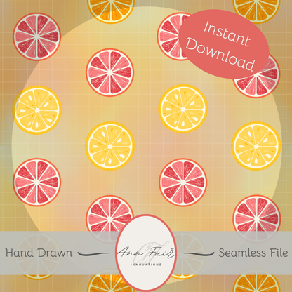 Citrus Slice Seamless Hand Drawn Digital Pattern | 300 DPI PNG | Instant Download