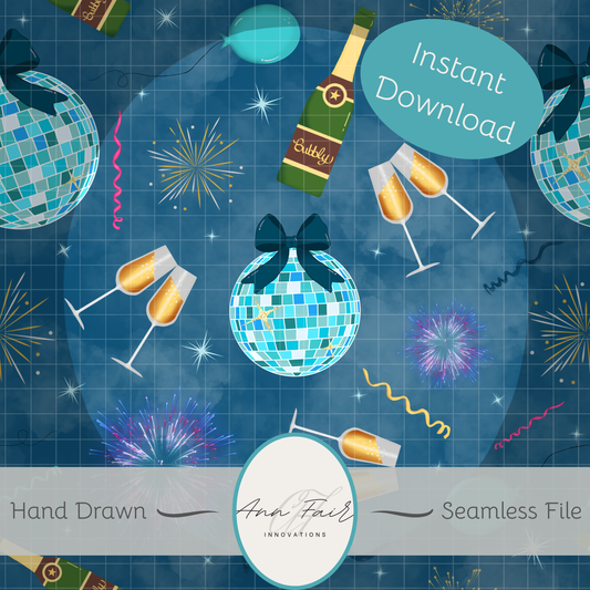 New Year's Eve Party Seamless Hand Drawn Digital Pattern | 300 DPI PNG | Instant Download