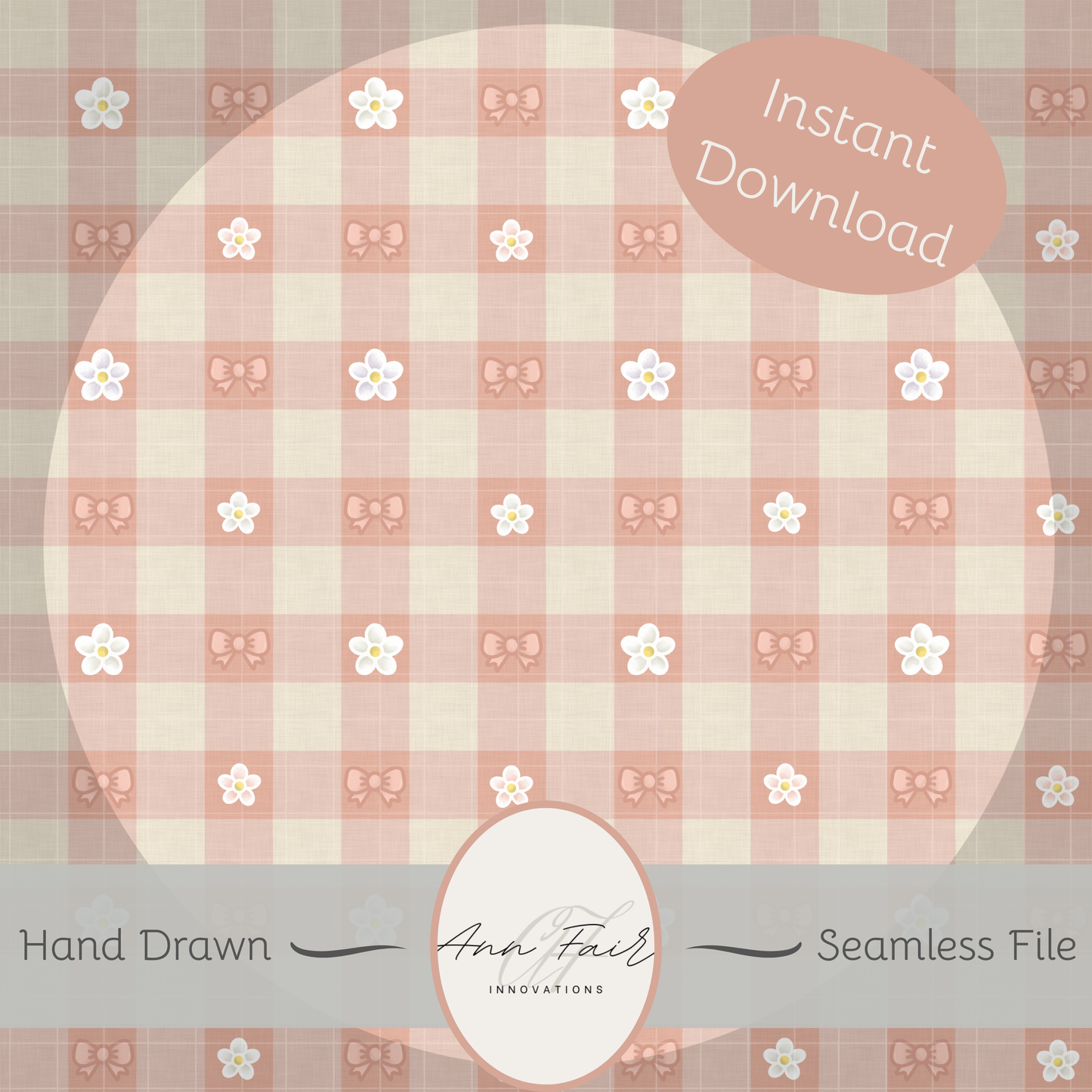 Spring Gingham Seamless Hand Drawn Digital Pattern | 300 DPI PNG | Instant Download