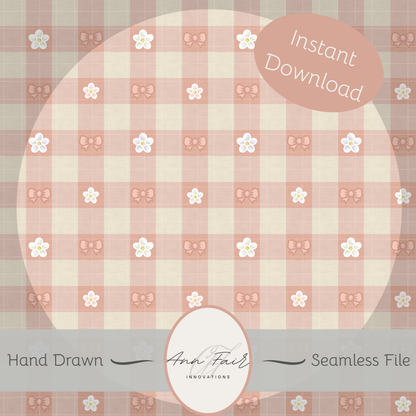 Spring Gingham Seamless Hand Drawn Digital Pattern | 300 DPI PNG | Instant Download