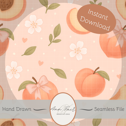 Just Peachy Seamless Hand Drawn Digital Pattern | 300 DPI PNG | Instant Download