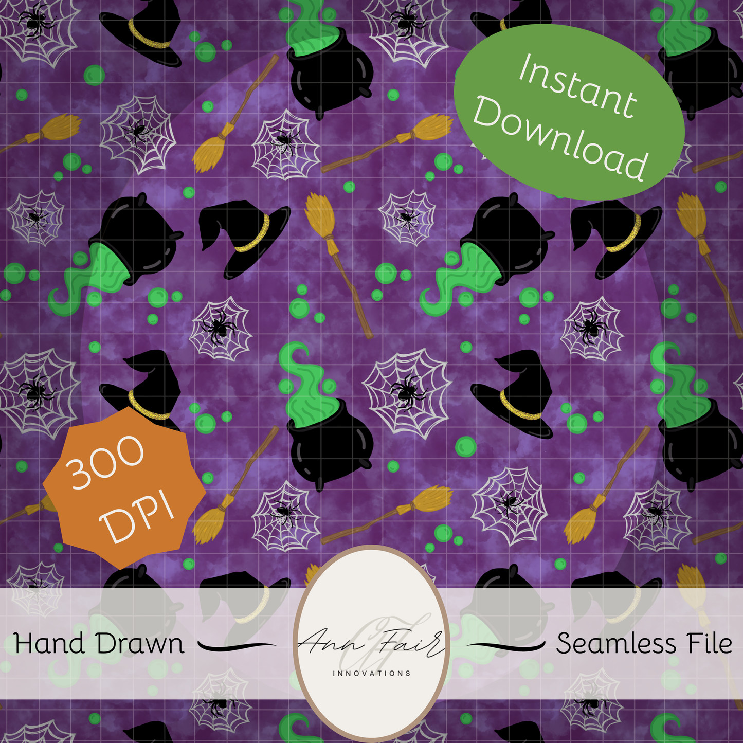 Witches Brew Seamless Hand Drawn Digital Pattern | 300 DPI PNG | Instant Download
