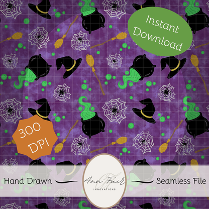 Witches Brew Seamless Hand Drawn Digital Pattern | 300 DPI PNG | Instant Download