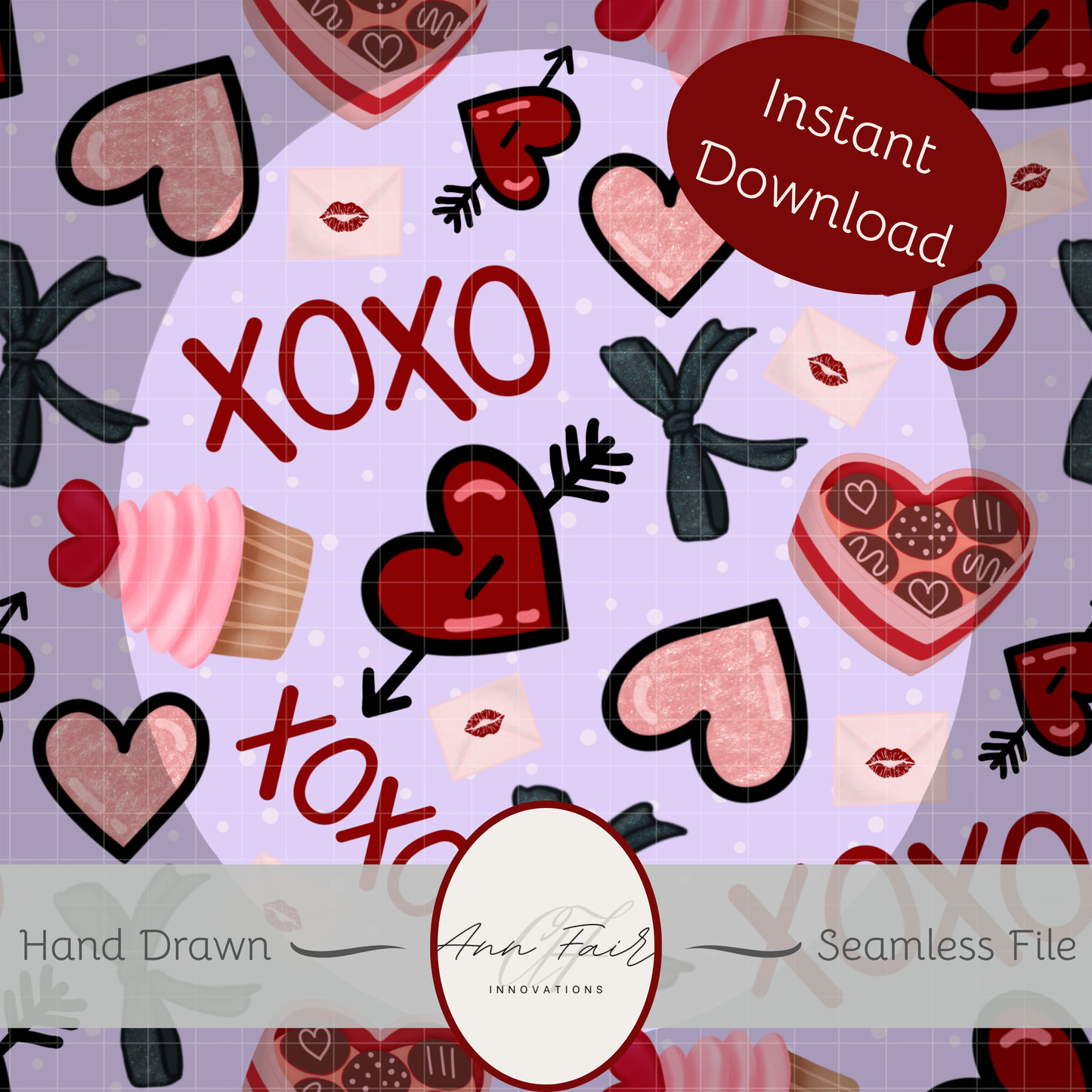 Valentine XOXO Seamless Hand Drawn Digital Pattern | 300 DPI PNG | Instant Download
