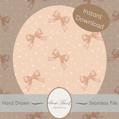 Pink Bows and Polka dots Coquette Seamless Hand Drawn Digital Pattern | 300 DPI PNG | Instant Download