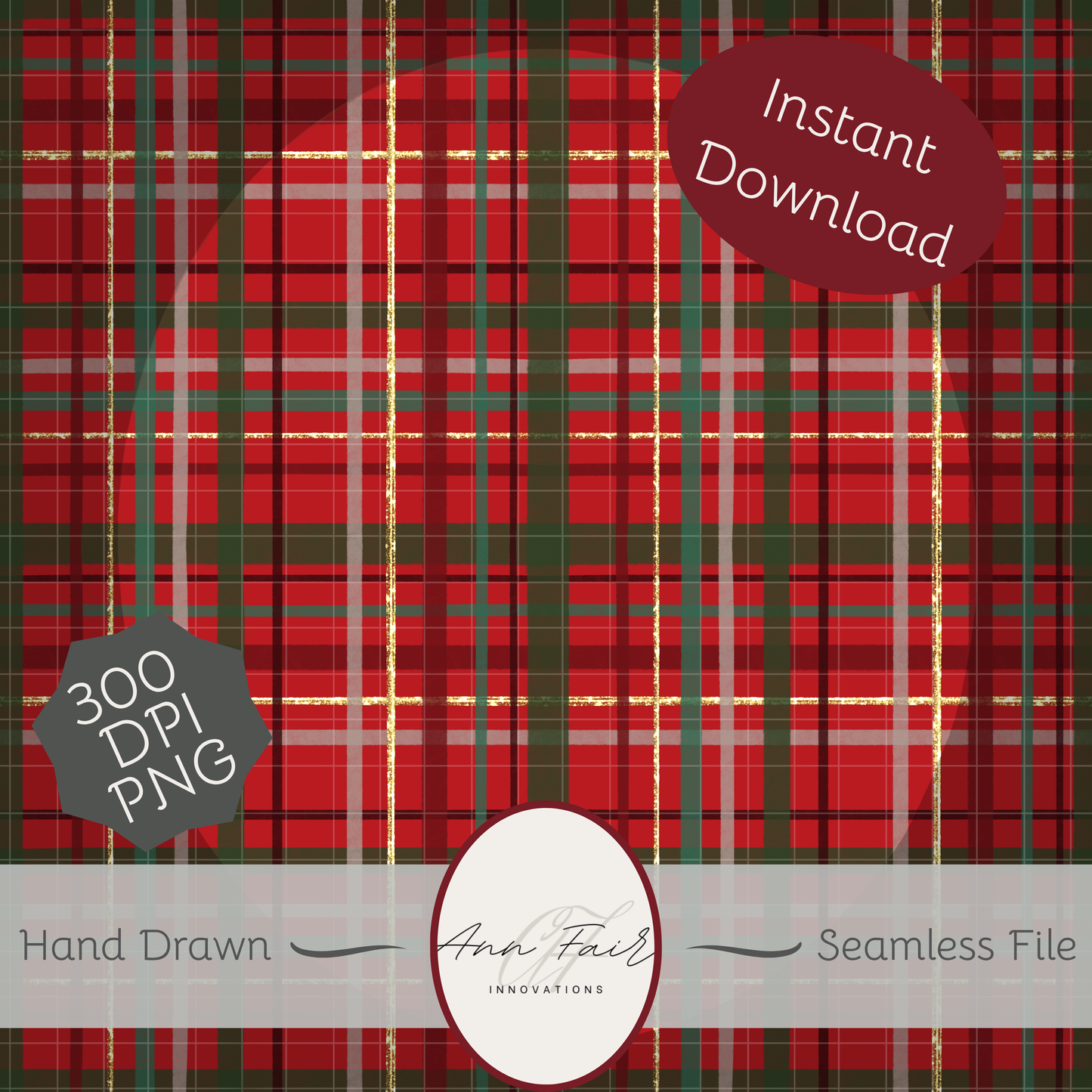 Glitzy Christmas Plaid Seamless Hand Drawn Digital Pattern | 300 DPI PNG | Instant Download