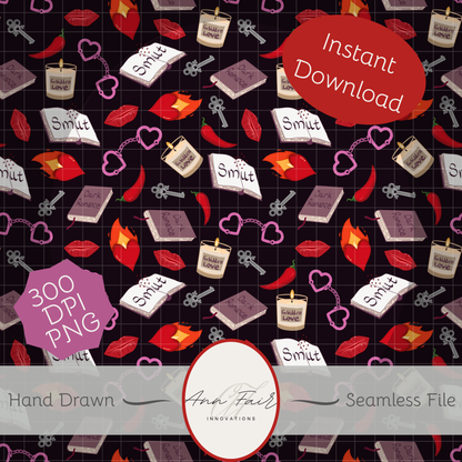 My Smutty Valentine Seamless Hand Drawn Digital Pattern | 300 DPI PNG | Instant Download | 4 background colors | Dark Romance
