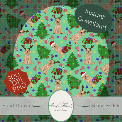 Goldendoodle Christmas Seamless Hand Drawn Digital Pattern | 300 DPI PNG | Instant Download