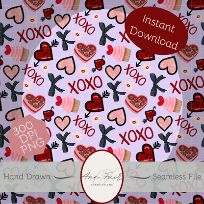 Valentine XOXO Seamless Hand Drawn Digital Pattern | 300 DPI PNG | Instant Download