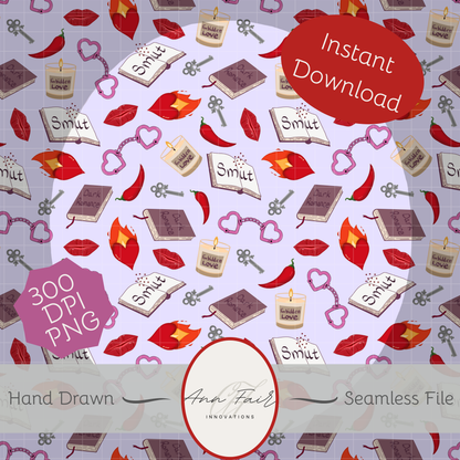 My Smutty Valentine Seamless Hand Drawn Digital Pattern | 300 DPI PNG | Instant Download | 4 background colors | Dark Romance