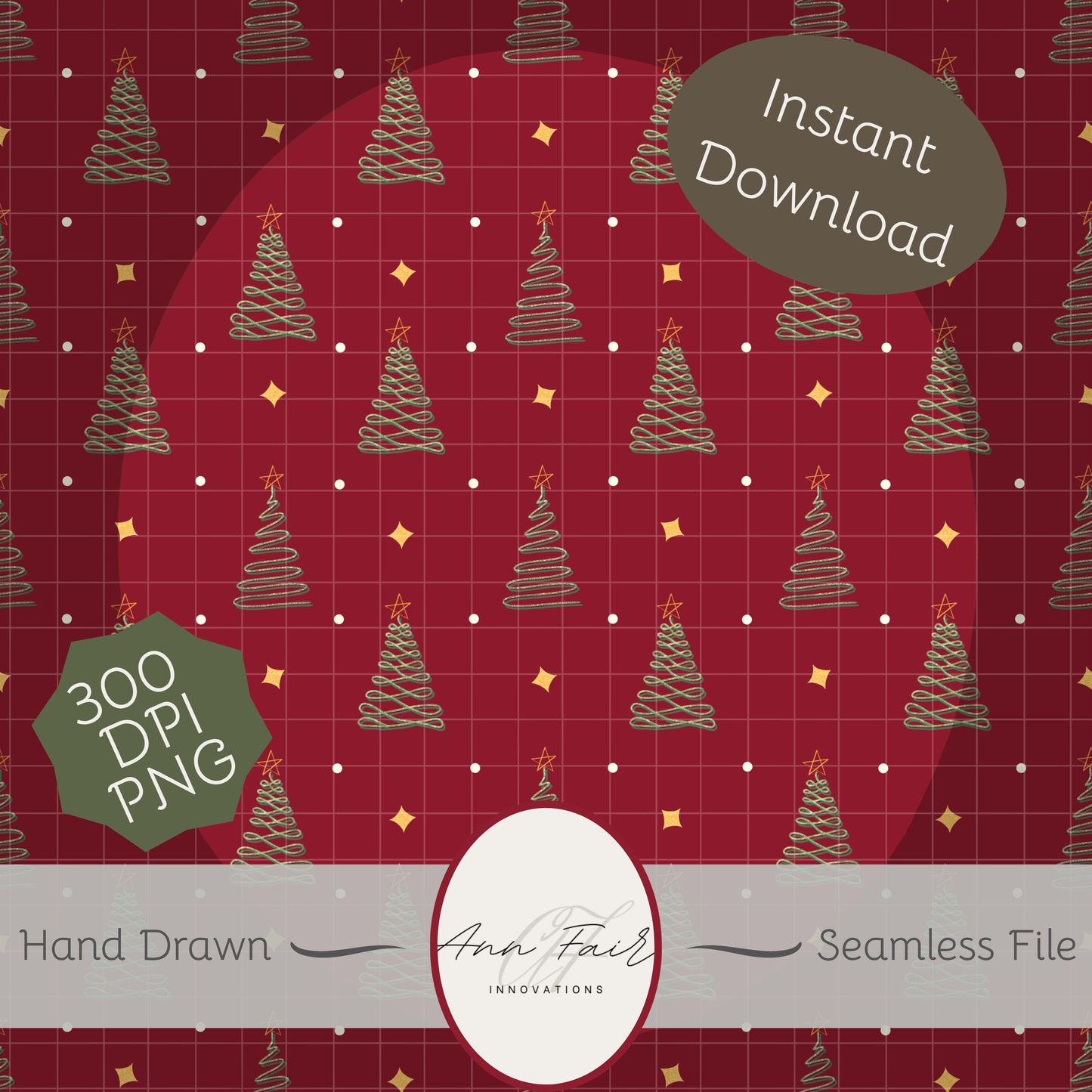 Glitter Christmas Trees Seamless Hand Drawn Digital Pattern | 300 DPI PNG | Instant Download