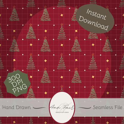 Glitter Christmas Trees Seamless Hand Drawn Digital Pattern | 300 DPI PNG | Instant Download