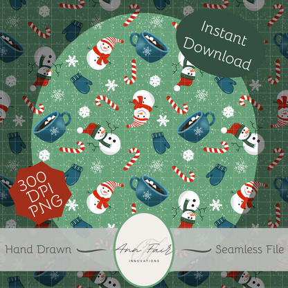 Snow Days Seamless Hand Drawn Digital Pattern | 300 DPI PNG | Instant Download