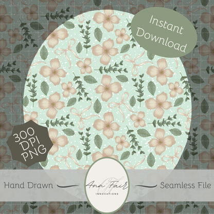 Blush Petal Garden Seamless Hand Drawn Digital Pattern | 300 DPI PNG | Instant Download