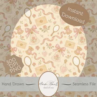 Winter Pink Coquette Seamless Hand Drawn Digital Pattern | 300 DPI PNG | Instant Download