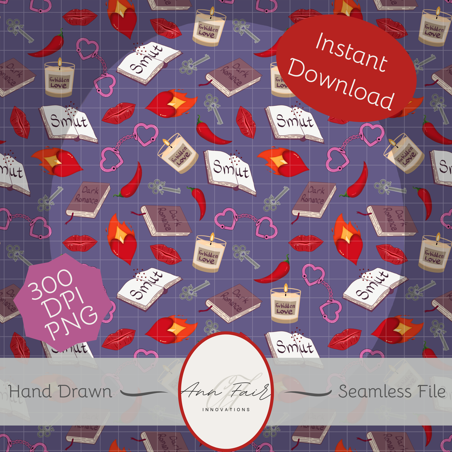 My Smutty Valentine Seamless Hand Drawn Digital Pattern | 300 DPI PNG | Instant Download | 4 background colors | Dark Romance