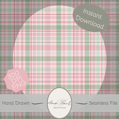 Coquette Plaid Seamless Hand Drawn Digital Pattern | 300 DPI PNG | Instant Download