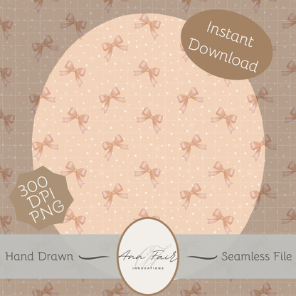 Pink Bows and Polka dots Coquette Seamless Hand Drawn Digital Pattern | 300 DPI PNG | Instant Download