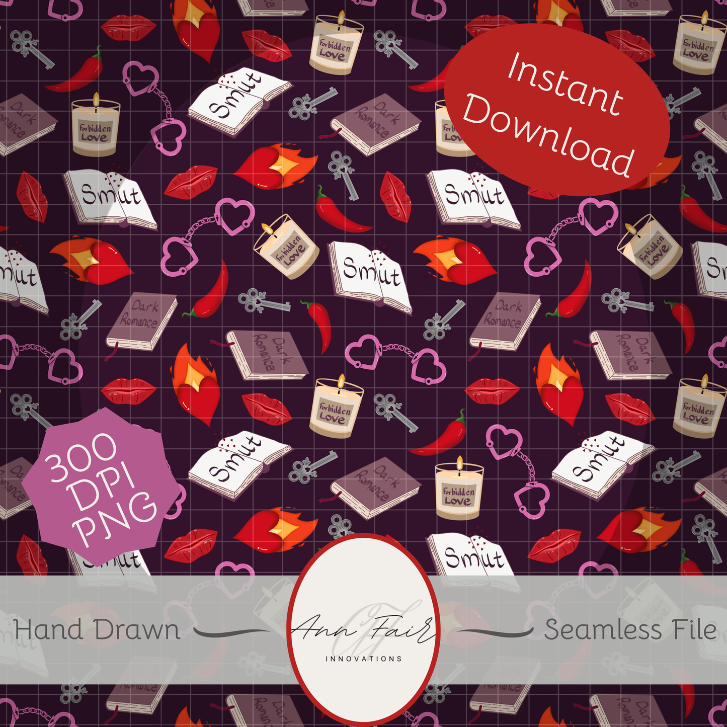 My Smutty Valentine Seamless Hand Drawn Digital Pattern | 300 DPI PNG | Instant Download | 4 background colors | Dark Romance