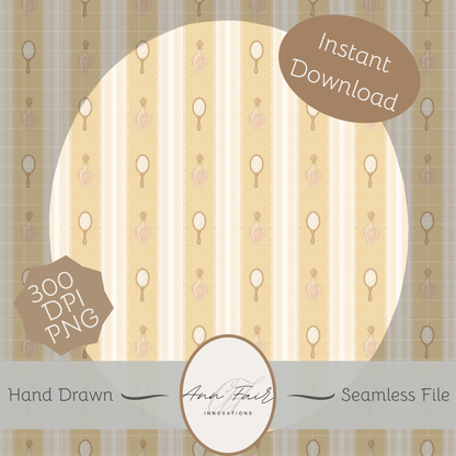 Vintage Vanity Seamless Hand Drawn Digital Pattern | 300 DPI PNG | Instant Download