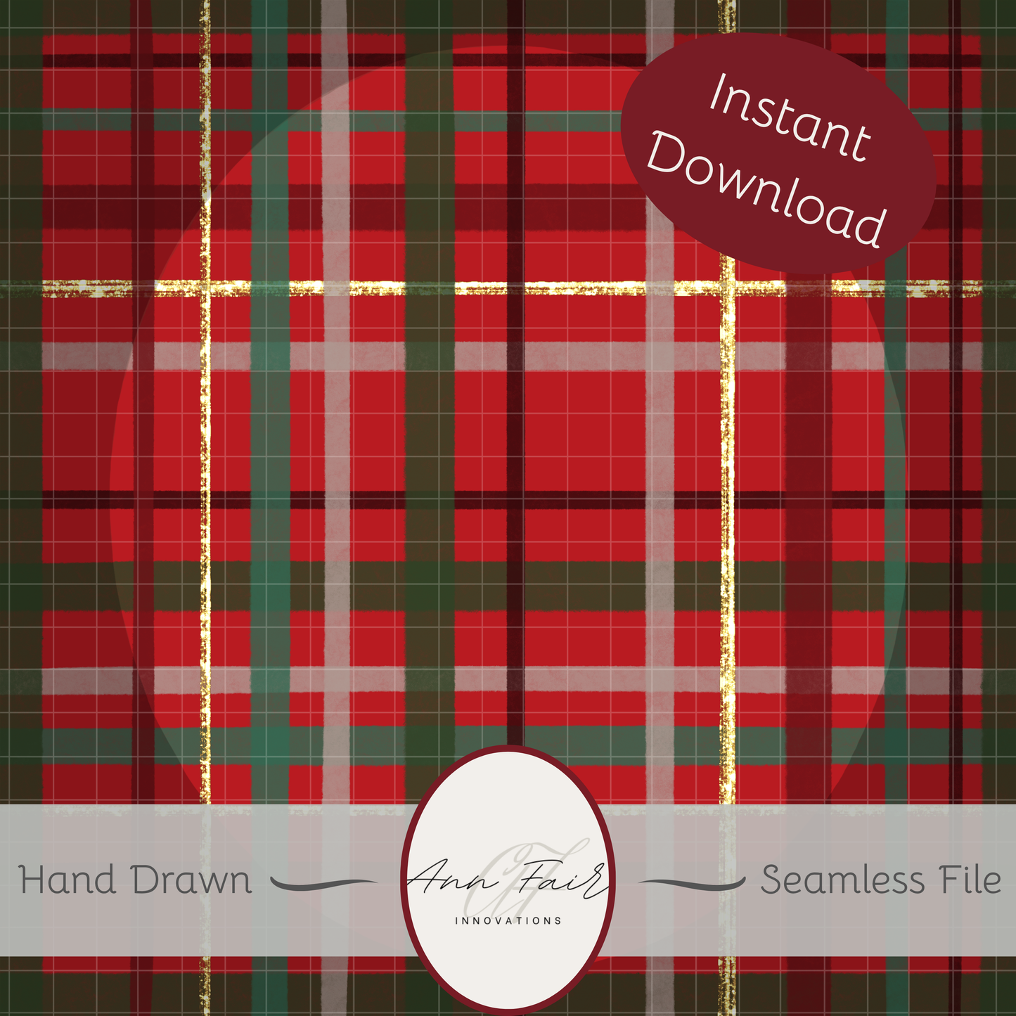 Glitzy Christmas Plaid Seamless Hand Drawn Digital Pattern | 300 DPI PNG | Instant Download