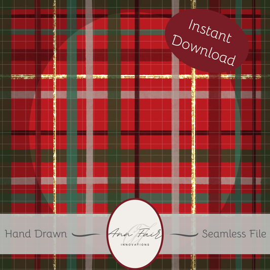 Glitzy Christmas Plaid Seamless Hand Drawn Digital Pattern | 300 DPI PNG | Instant Download