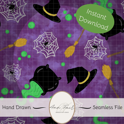 Witches Brew Seamless Hand Drawn Digital Pattern | 300 DPI PNG | Instant Download