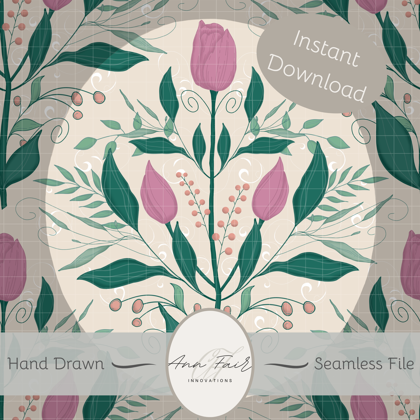 Tulips in Harmony Seamless Hand Drawn Digital seamless Pattern | 300 DPI PNG | Instant Download